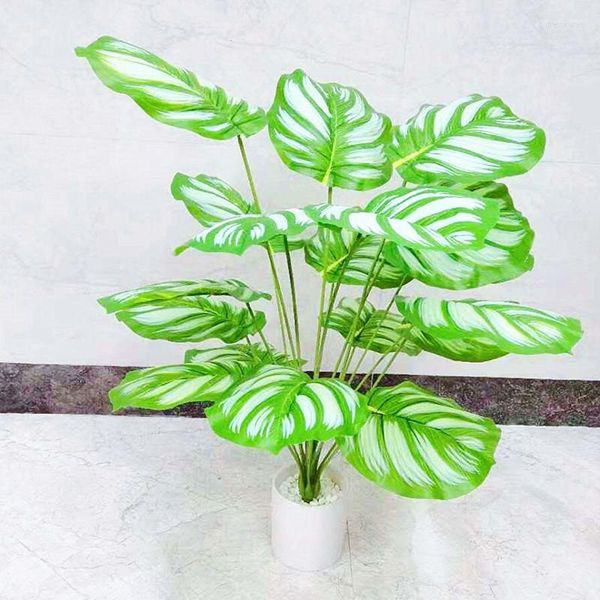 Flores decorativas 70 cm 18 hojas artificiales grandes plantas de interior verde falso rama de árbol de Banyan DIY arte paisajismo el salón balcón hogar