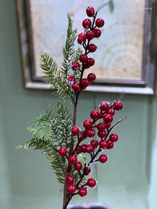 Fleurs décoratives 70 cm branche de plante de baie de cèdre artificielle rouge en plastique arrangement de fleurs de fruits de Noël matériel El Shop décor à la maison