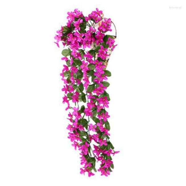 Flores decorativas 70 cm Pared colgante Seda artificial Violeta Orquídea Flor Rota Planta Cesta Fiesta al aire libre Decoración Día de San Valentín