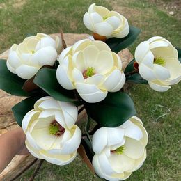Fleurs décoratives 70 cm Magnolia Branche Big Fake Cuir Simulation de la salle de mariage de la salle de mariage