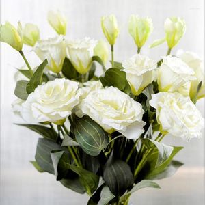 Fleurs décoratives 70 cm Trigeminal Lisianthus Européenne Artificielle Rose Fleur Pour La Décoration De Mariage Doux Décor À La Maison Fournitures Faux