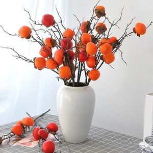 Fleurs décoratives 72 cm 4 têtes branches de kaki artificielles style chinois faux fruits table à manger vase ornements salon maison