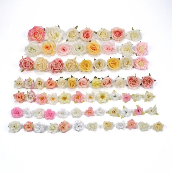 Flores decorativas 72 unids/paquete de seda Artificial a granel conjunto combinado de rosas DIY número de flores decoración de pared de boda accesorios falsos