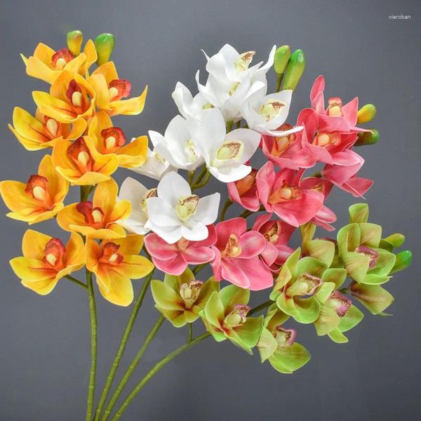 Fleurs décoratives 73 cm Latex artificiel Cymbidium orchidée 10 têtes Real Touch Butterfly Phalaenopsis Fake Flower for Wedding Party