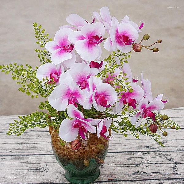 Fleurs décoratives 75 cm artificielles avec une tige unique au toucher réaliste, 7 têtes d'orchidée papillon, parfaites pour la décoration intérieure, la photographie de mariage