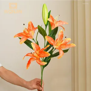 Fleurs décoratives 75 cm de long lis artificiel fête mariage bouquet de mariée fausse plante pour table de salon maison garin décoration réel touche