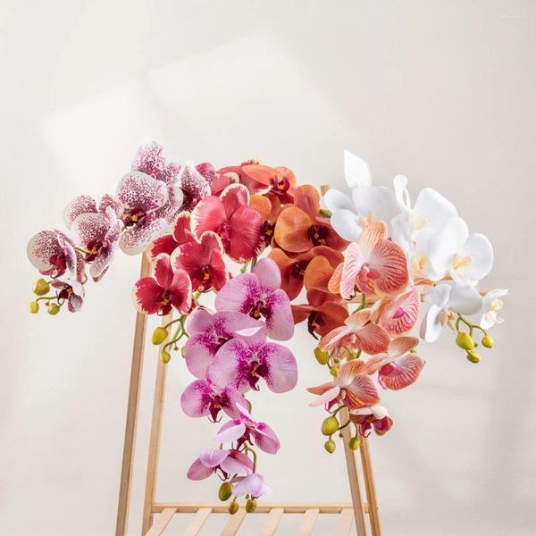 Fleurs décoratives 77 cm 7 têtes de phalaenopsis artificiels branches réelles Touch (pas la soie) orchidées pour la décoration de mariage du bureau à domicile