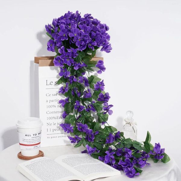 Flores decorativas 78 CM Violeta Flor Artificial Decoración Del Partido Colgante de Pared Cesta Orquídea Simulación Falsa Día de San Valentín Boda