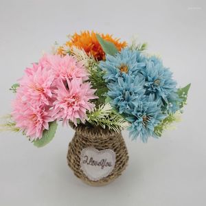 Fleurs décoratives 7 têtes / bouquet de fleurs artificielles en soie de gerbera marguerite chrysanthème doré maison jardin fête mariage décor