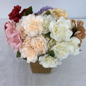 Fleurs décoratives 7heads Rose Bouquet Snow Tea Decoration Artificial Table Table pour mariage Bridal Red Ivory Champagne rose