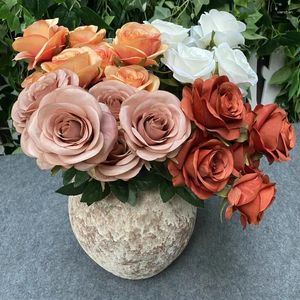 Decoratieve bloemen 7heads roze bundel kunstmatige nep zijden bloem stoffig roze zwart wit bruiloft decoratie kerstfeestje display cadeau