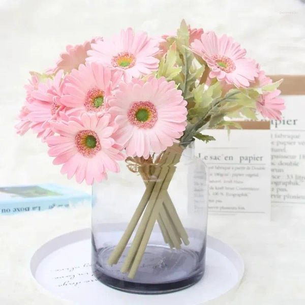 Fleurs décoratives 7pcs / faisceau artificiel PU Flower Gerbera Bouquet de mariage décor faux pour les bouquets de mariée Party Events Home Display Floral