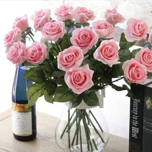 Fleurs décoratives 7pcs faux hydratants rose réel tactile décor de mariage artificiel Bouqet fausses roses à la maison floral