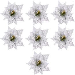 Fleurs décoratives 7pcs Ornement de Noël scintillant arbre artificiel poinsettia fleur de fleur de bricolage (argent)