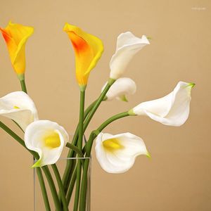 Decoratieve bloemen 7 stks/veel lange tak calla lelie kunstmatige bloem woning decoratie bruiloft pu nep bouquet woonkamer tabel 67 cm