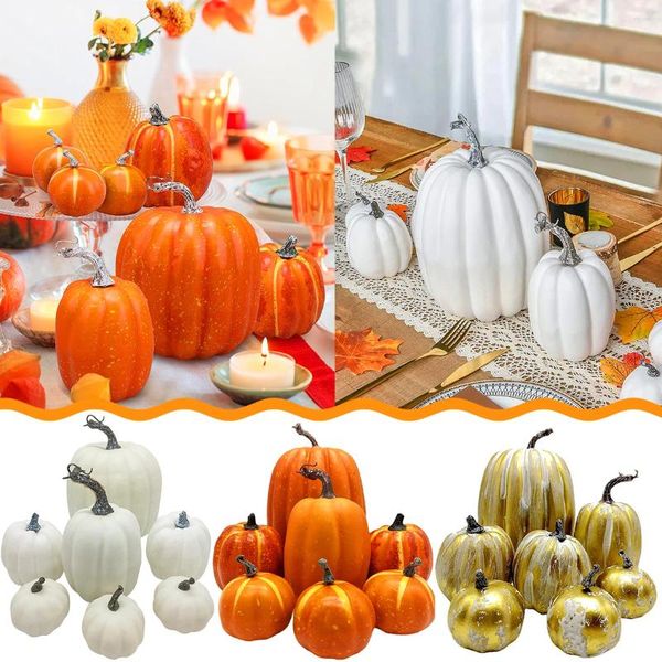 Fleurs décoratives 7 pièces Simulation de citrouille différentes tailles automne mousse citrouilles assorties artificielles Halloween réaliste légumes décor artisanat