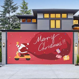 Fleurs décoratives 7x16FT Merry Christmas Holiday Banner Garage Door Mural Winter Santa Compatible with Macrame Table 108 Inch Watermelon