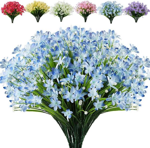 Fleurs décoratives 8 paquets artificiels fausses jonquilles UV résistantes non fondu fausse verdure lotus en plastique pour jardin de mariage
