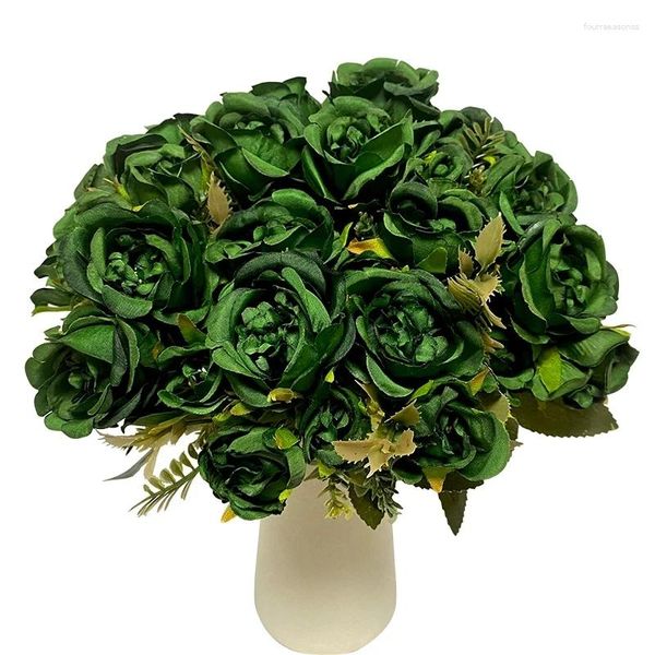 Fleurs décoratives 8 têtes artificielles fausses roses bouquet de soie de bois plantes en plastique pivoines fleur de décoration de mariage de table de table de table