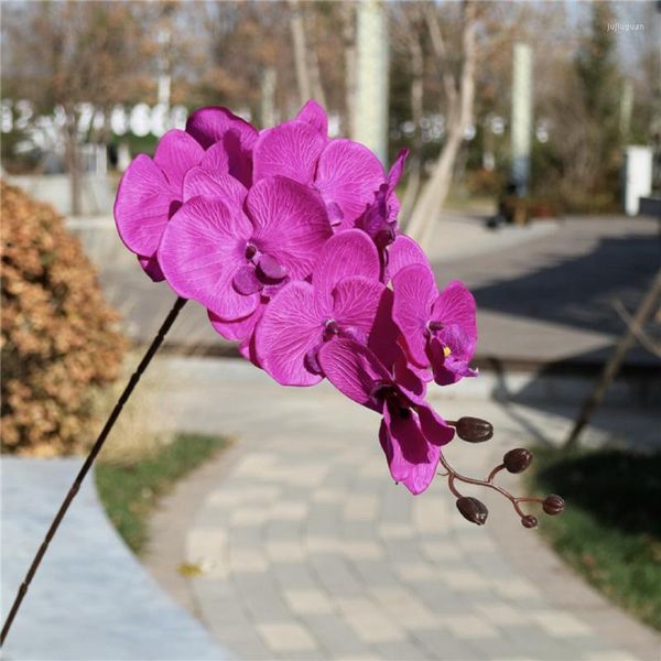 Flores decorativas 8 cabezas Orquídea grande Flor artificial Rama Phalaenopsis Mariposa Negro Borgoña Colorido Boda Decoración para el hogar En maceta