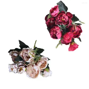 Fleurs décoratives 8 têtes/Bouquet de Mariage, Simulation de noël, fleur de pivoine artificielle au toucher réel, faux cadeau de saint valentin