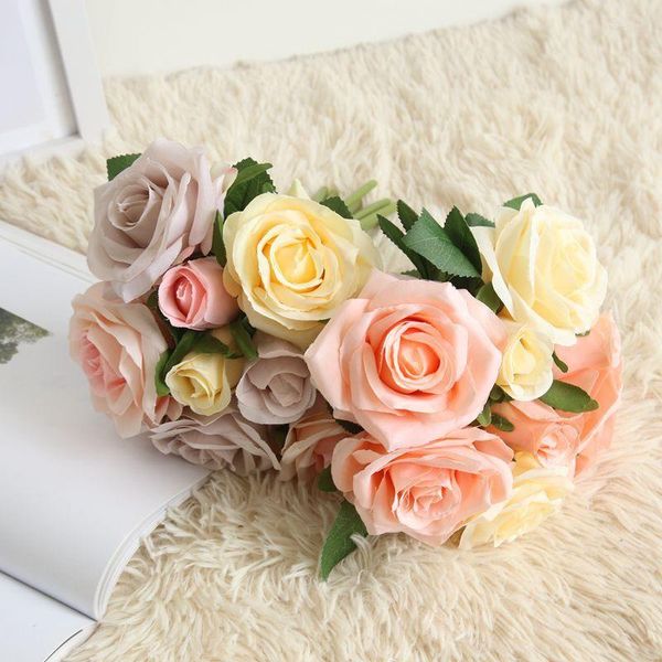 Fleurs décoratives 8 têtes soie Rose fleur artificielle beau Bouquet de Flores pour la fête de Mariage décoration de la maison Mariage faux décor de jardin