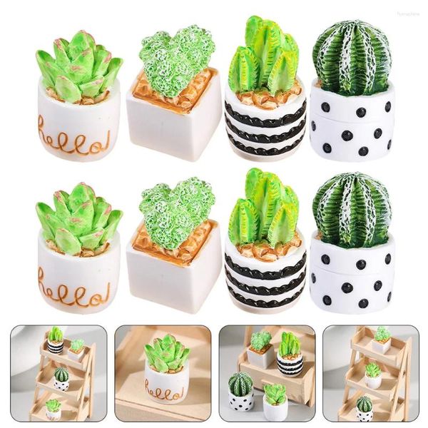 Flores decorativas 8 piezas de cactus artificiales pequeñas plantas en macetas mini figuras decoración adorno artesanías de resina decoraciones macetas hogar