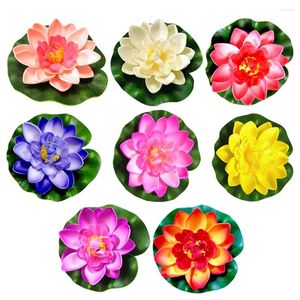 Fleurs décoratives 8 pièces Lotus artificiel nénuphars en plastique violet décor fleur jaune flottant Lotus étangs plantes