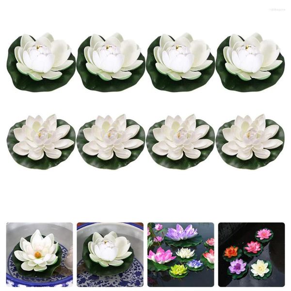 Flores decorativas 8 PCS Decoración de estanques de loto artificial Lirios de agua Flotación Flotación Flotación Plantas Pads de lirios EVA Simulación