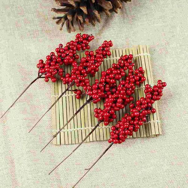Flores decorativas 8 piezas ramo Navidad fruta roja plantas artificiales adornos de bayas decoración de fiesta decoraciones 2023 2024
