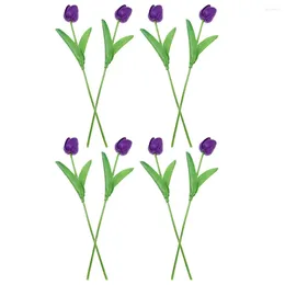 Fleurs décoratives 8 pcs fausses plantes simulation tulip tulipes ornement simulé décorer bouquet violet mariée