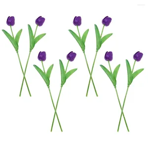 Fleurs décoratives 8 pièces fausses plantes Simulation tulipes tulipes décor Faux sentiment de main artificielle pour la décoration violet bricolage Bouquet mariée