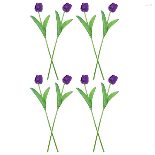 Fleurs décoratives 8 pcs fausses plantes simulation tulip tulipes ornement simulé décorer bouquet violet mariée