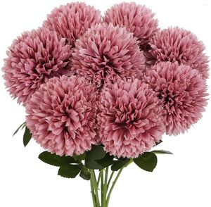 Flores decorativas 8 piezas de hortensias artificiales falsas mamás bola de crisantemo de imitación flor de seda a granel ramo de tacto real para el jardín de la oficina en casa