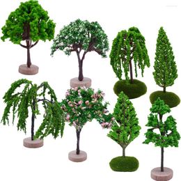 Fleurs décoratives 8 pcs micro paysage arbre jardin décor mini modèle sable table diy artificiel miniature faux paysage plastique arbres plantes