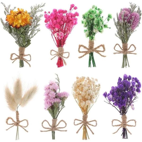 Flores decorativas 8 PCS Mini Natural Gypsophila Bouquets Flor seca Daisy Lagurus Rastreo Decoración de tarjetas de artesanía de bricolaje Decoración de bodas en el hogar