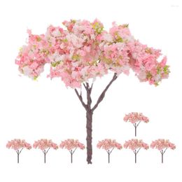 Flores decorativas 8 PCS Simulada Cerezo Blossom Tree En miniatura de decoración de plantas de calles modelo Flor romántica