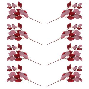 Fleurs décoratives 8 pcs simulées eucalyptus feuilles décoration d'anniversaire fille tiges artificielles fausse branche en fer de feuilles de feuille de fête