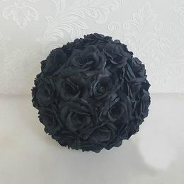Fleurs décoratives 8 "(20cm) boule de fleur de Rose noire décorations de mariage soie baiser Pomander Bouquet décoration 8 couleurs