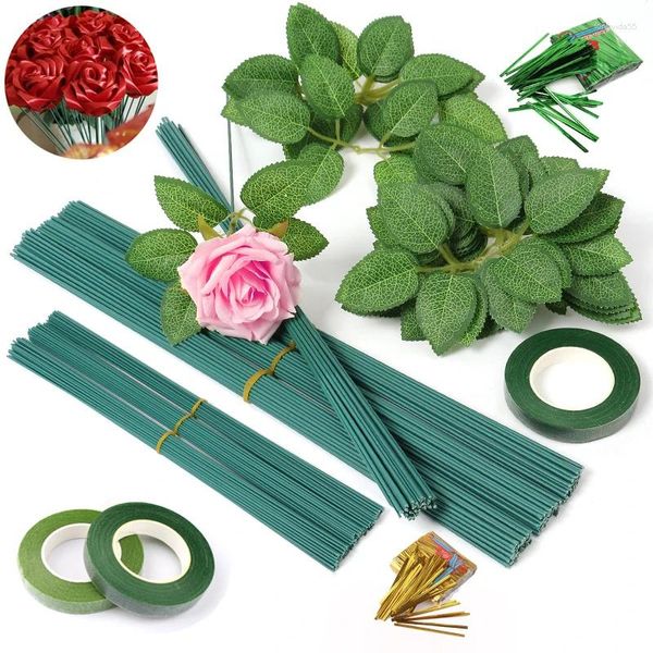 Flores decorativas 800/20pcs Cinta de tallo verde artificial Material de flores de bricolaje Decoración de la casa de bodas