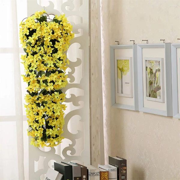 Flores Decorativas 80 CM Flor Artificial Violeta Decoración De Ratán Día De San Valentín Boda Cesta Colgante De Pared Guirnalda De Orquídeas Decoración del Hogar