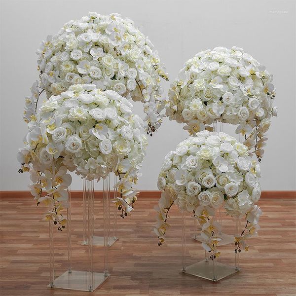 Flores decorativas 80 CM Dia Enorme Orquídea artificial blanca Hortensia Rosa Bola de beso Centros de mesa para el hogar para la boda Baby Shower Decora