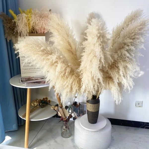 Flores decorativas 80 cm Pampas Gran Pampas Boho Boho Boda Flor Preservada Decoración del hogar Plumas largas