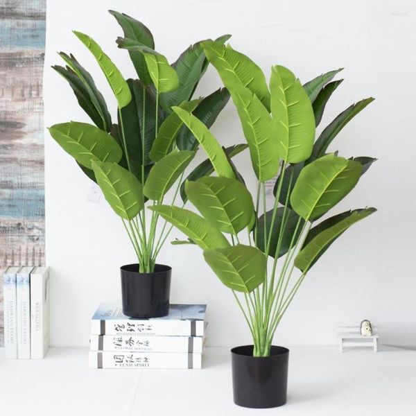 Flores decorativas 80 cm Plantas tropicales Gran árbol de plátano artificial Hojas de palma de plástico falsas para la decoración de la boda del jardín del hogar