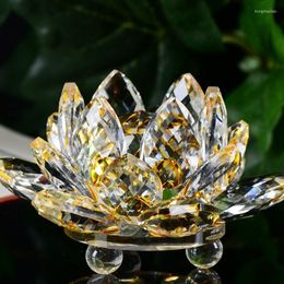 Decoratieve Bloemen 80mm Quartz Crystal Lotus Bloem Ambachten Glazen Presse-papier Fengshui Ornamenten Beeldjes Thuis Bruiloft Decor Geschenken