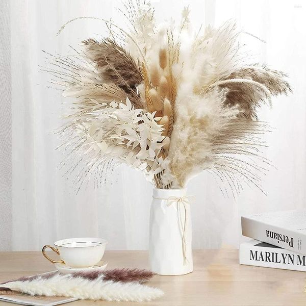 Flores decorativas 80 piezas Modern Pampas Grass Dry Bouquet Boho Home Decor Natural Fluffy Pompas para arreglos florales de dormitorio de boda