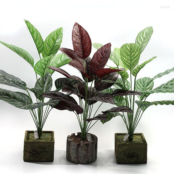 Flores decorativas 81 cm planta verde artificial hoja de magnolia roja y mango falso decoración del hogar adornos árbol bonsái