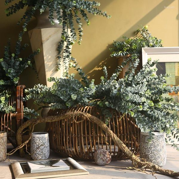Fleurs décoratives 82 cm plante verte d'eucalyptus artificielle décoration de mariage arrangement floral rétro feuille d'argent maison salon