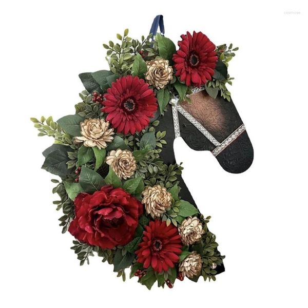 Fleurs décoratives 831b Couronne de Noël festive pour porte d'entrée de la tête de cheval en forme de fête de fête de vacances