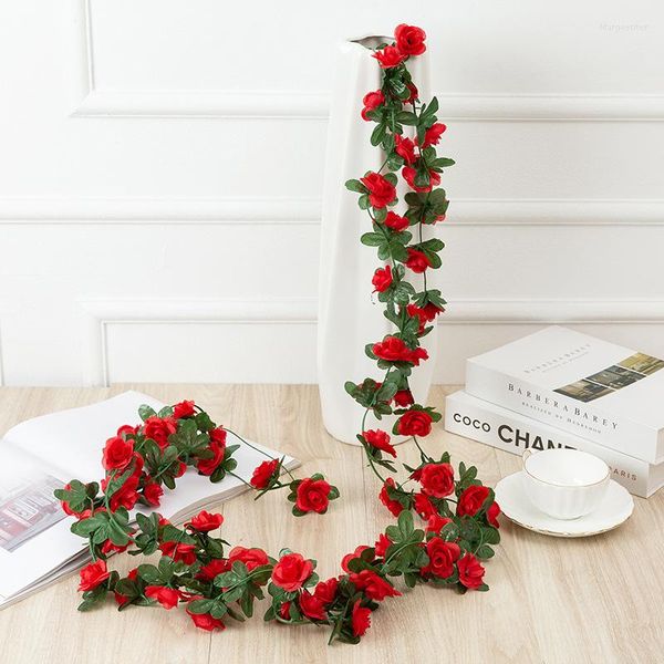 Fleurs décoratives 86,6 pouces Décoration de mariage rose artificielle Diy Spring Garden Decor Vine Real Touch Silk Flower String